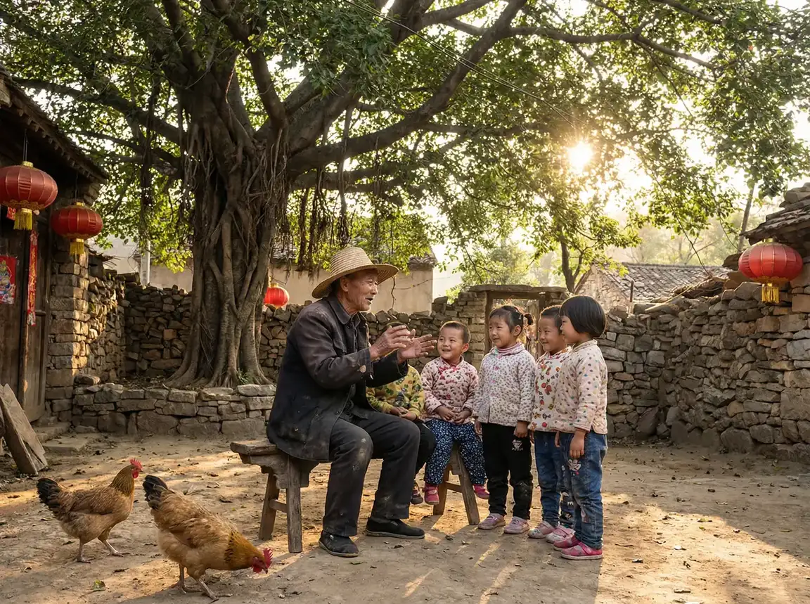老人在大榕树下给孩子们讲故事 - freepeople性欧美中国 乡村记忆